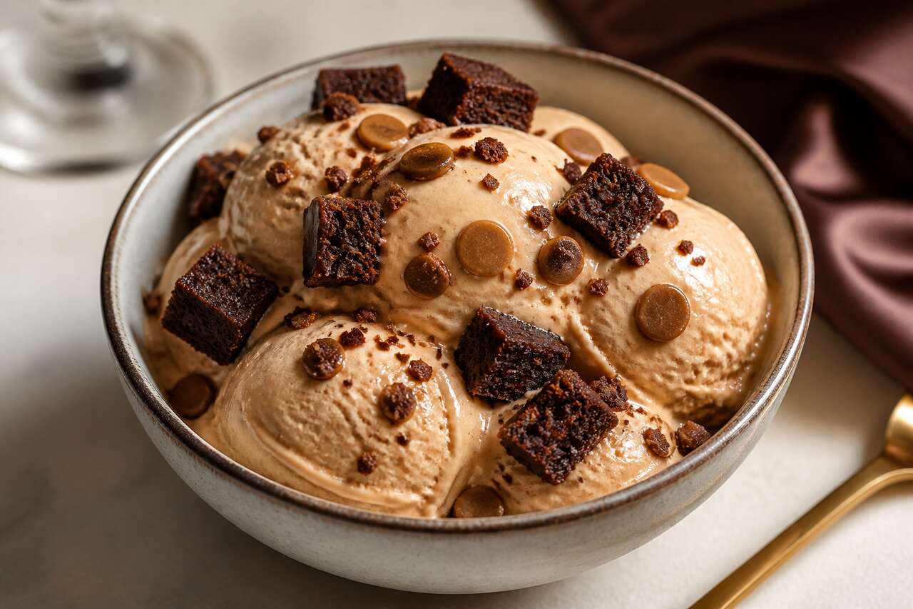 Recette de glace au Dulcey avec éclats de brownie