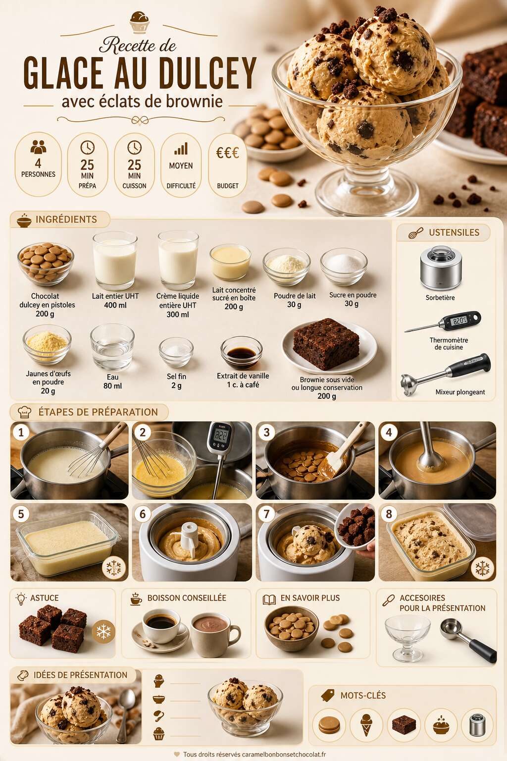 Fiche recette Recette de glace au Dulcey avec &eacute;clats de brownie