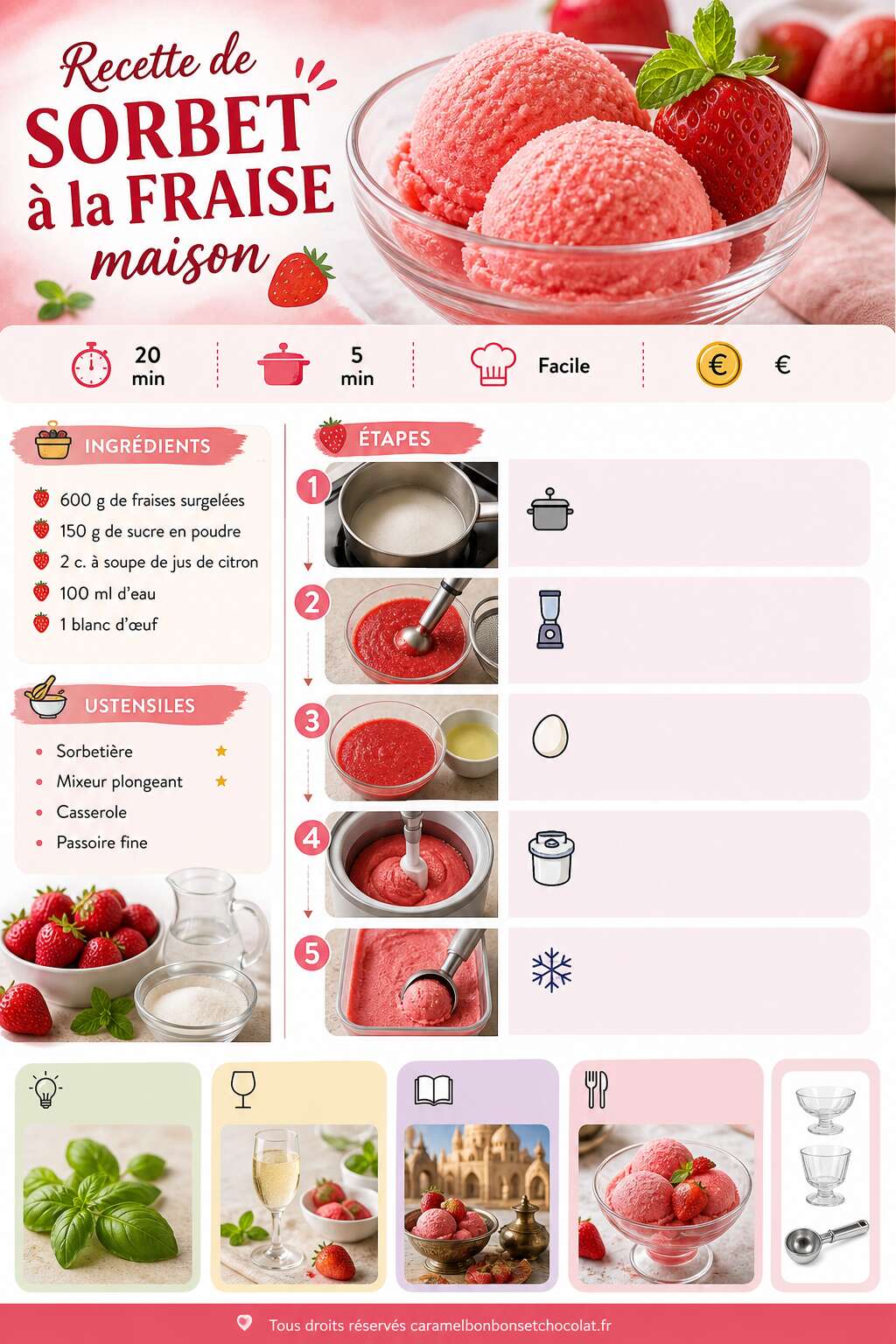Fiche recette Recette de sorbet &agrave; la fraise maison