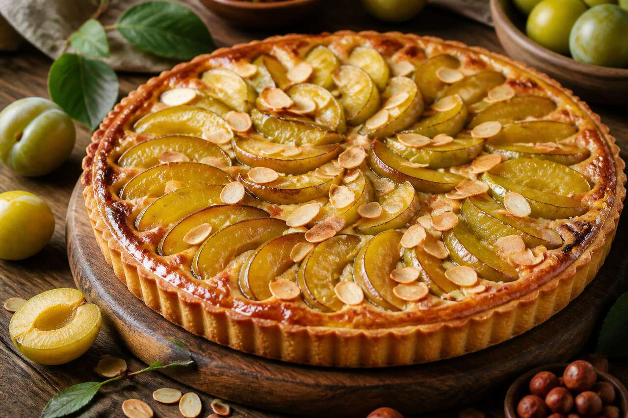 Tarte aux Reines-Claudes et crème de noisettes : recette gourmande