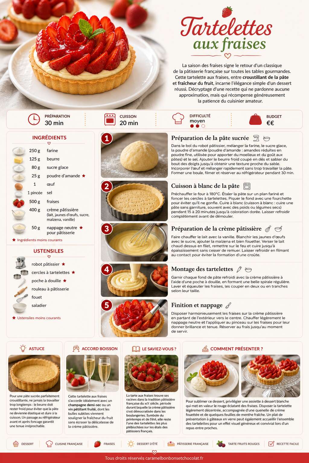 Fiche recette Recette de tartelettes aux fraises Fiche recette Recette de tartelettes aux fraises