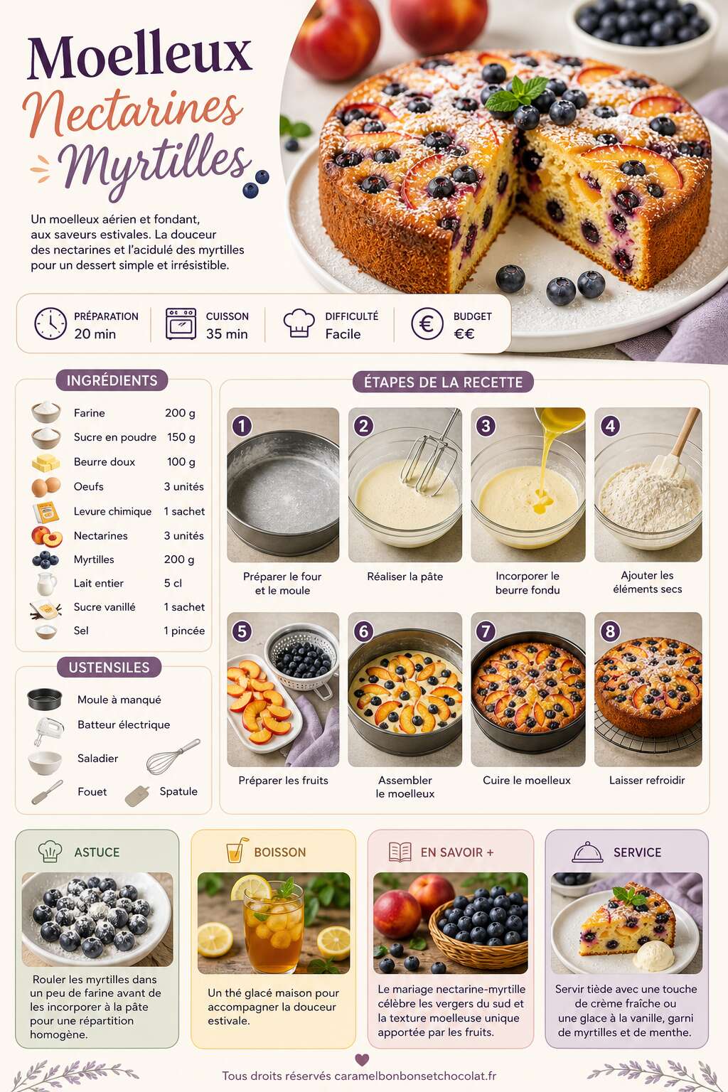 Fiche recette Moelleux Nectarines Myrtilles : recette gourmande