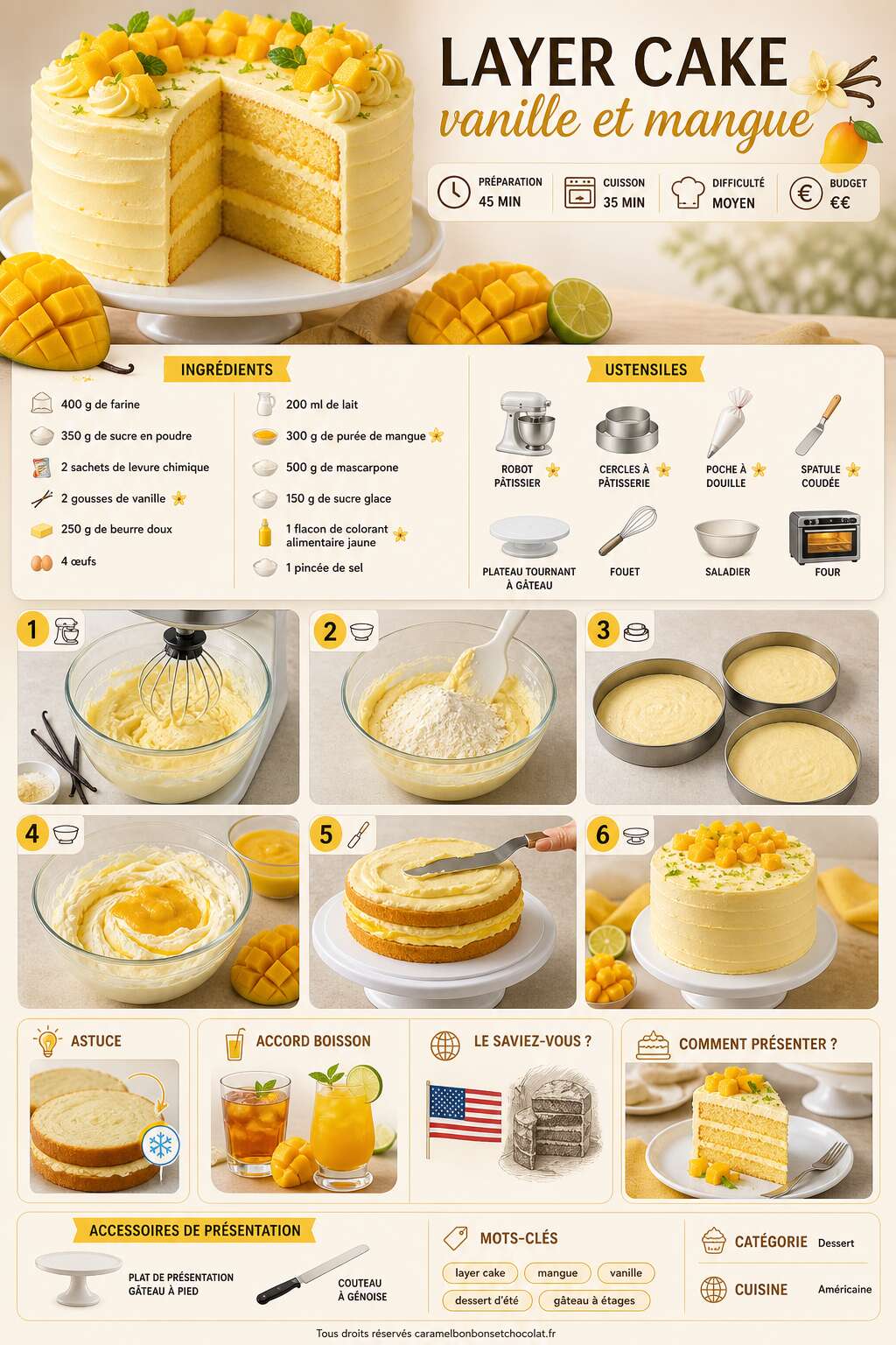 Fiche recette Recette du layer cake vanille et mangue Fiche recette Recette du layer cake vanille et mangue