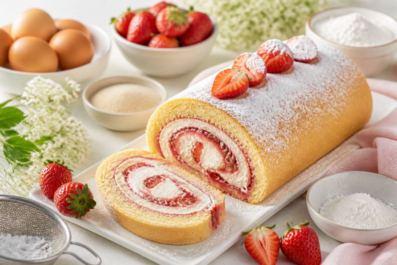 Roulé à la fraise : recette gourmande et facile