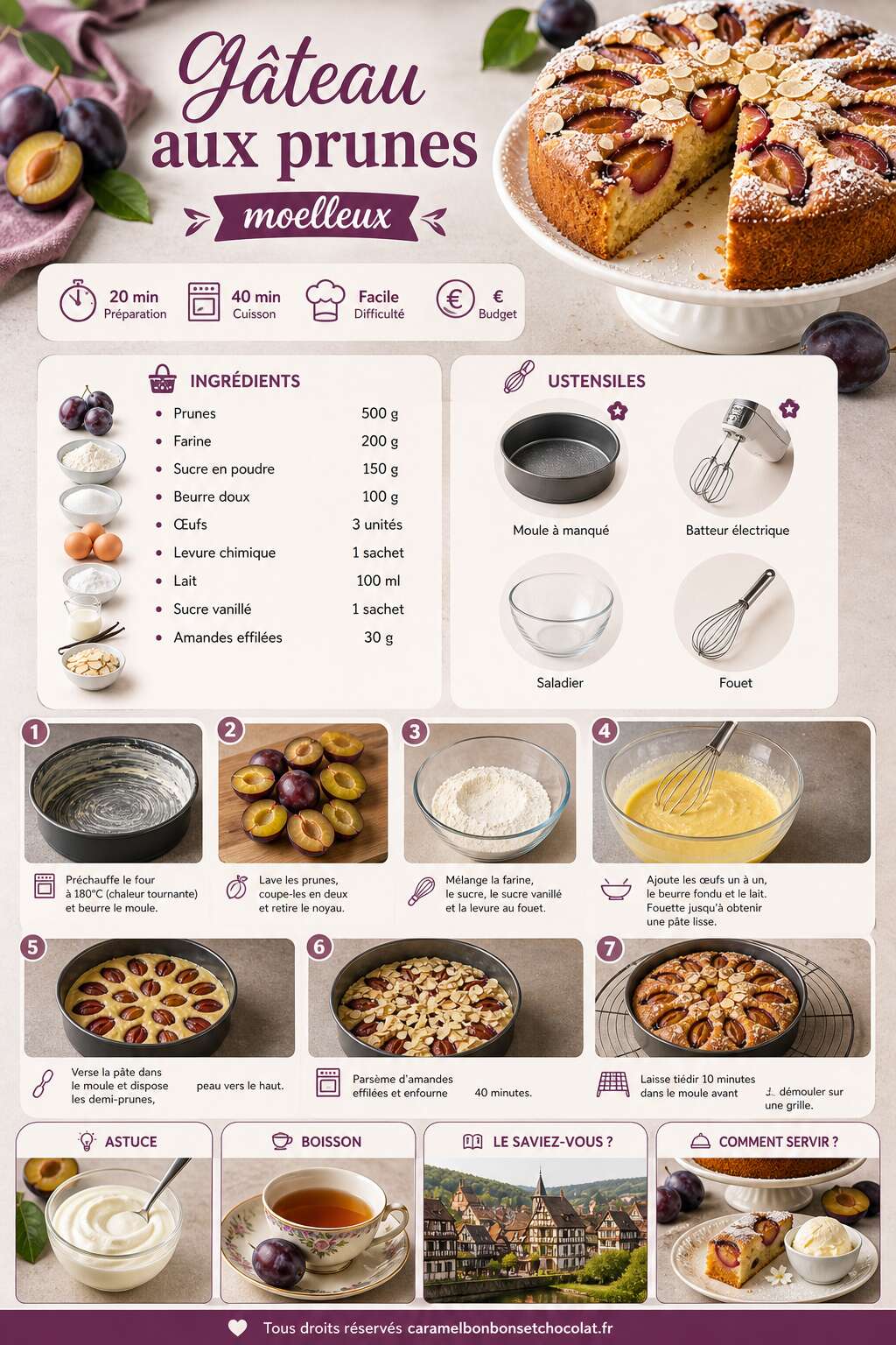 Fiche recette Recette de gâteau aux prunes moelleux Fiche recette Recette de gâteau aux prunes moelleux