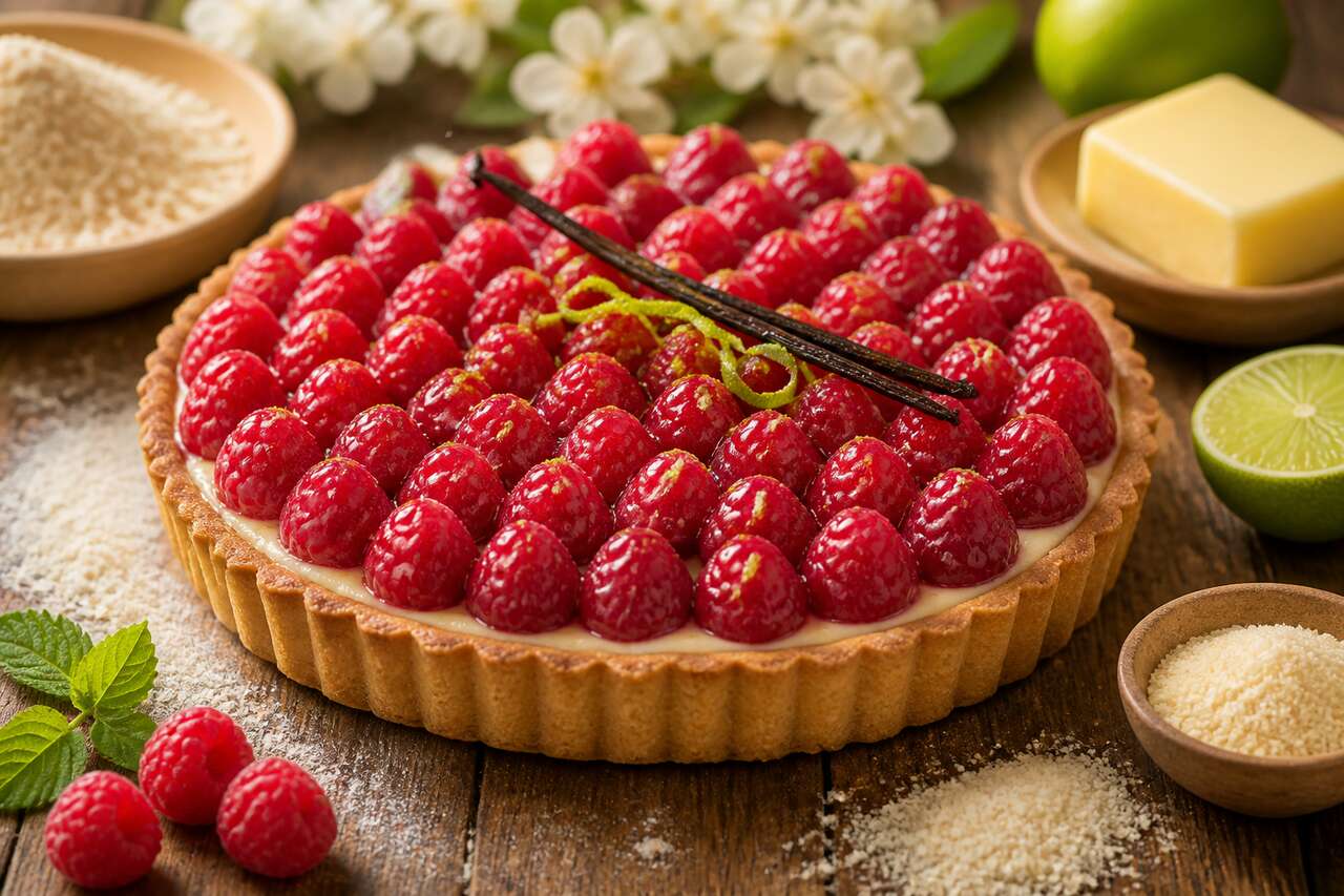 Tarte framboises et crème diplomate à la vanille : recette gourmande