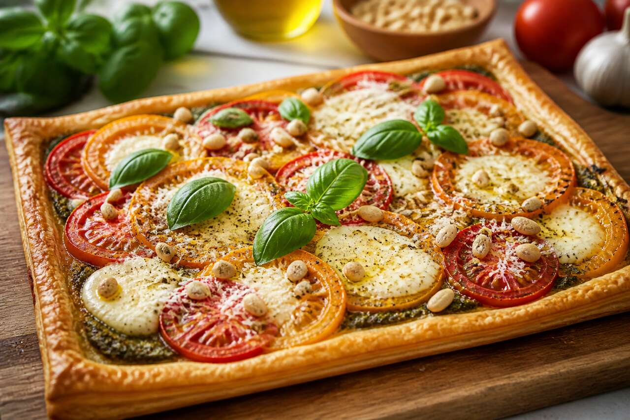 Tarte à la tomate et pesto : recette savoureuse
