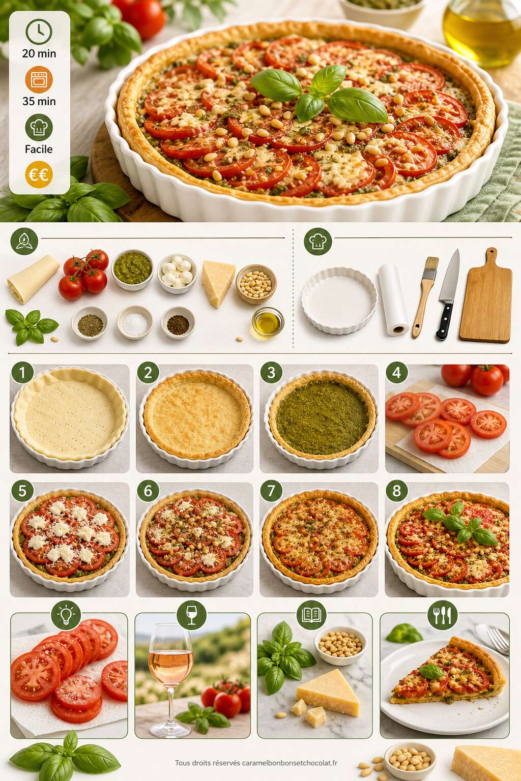 Fiche recette Tarte à la tomate et pesto : recette savoureuse Fiche recette Tarte à la tomate et pesto : recette savoureuse
