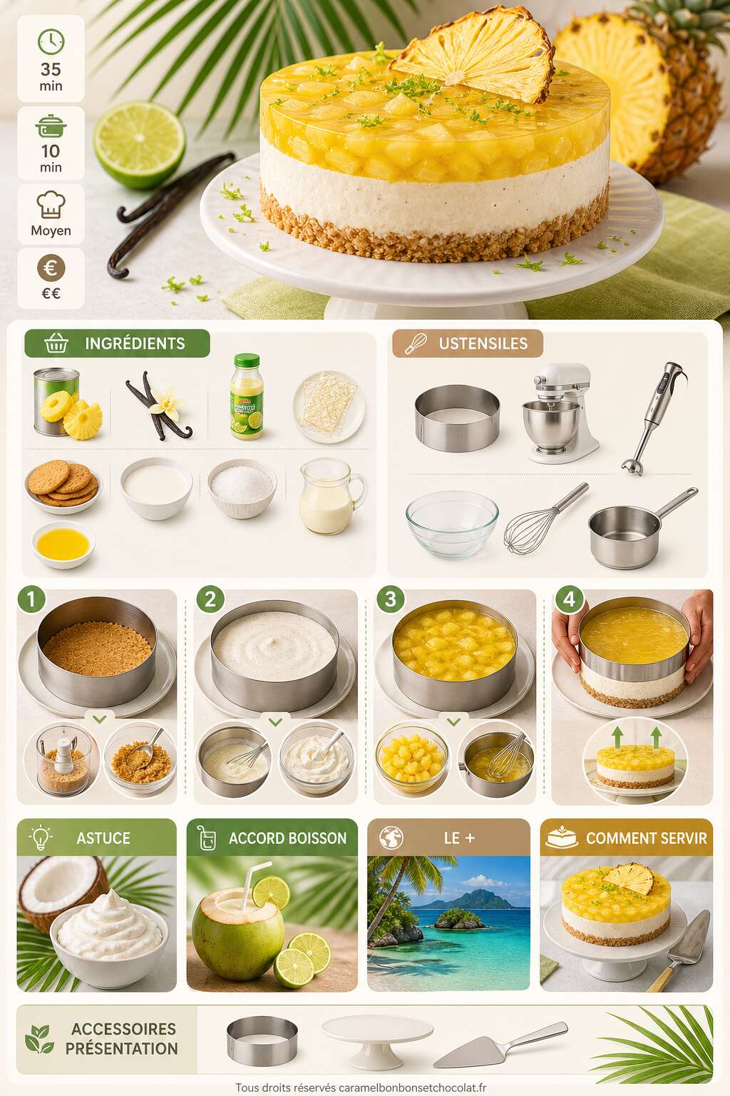 Fiche recette Recette d'entremets exotique ananas, vanille et citron vert