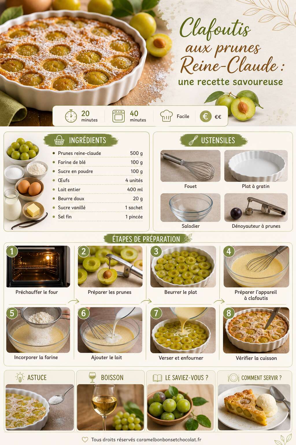 Fiche recette Clafoutis aux prunes Reine-Claude : une recette savoureuse Fiche recette Clafoutis aux prunes Reine-Claude : une recette savoureuse