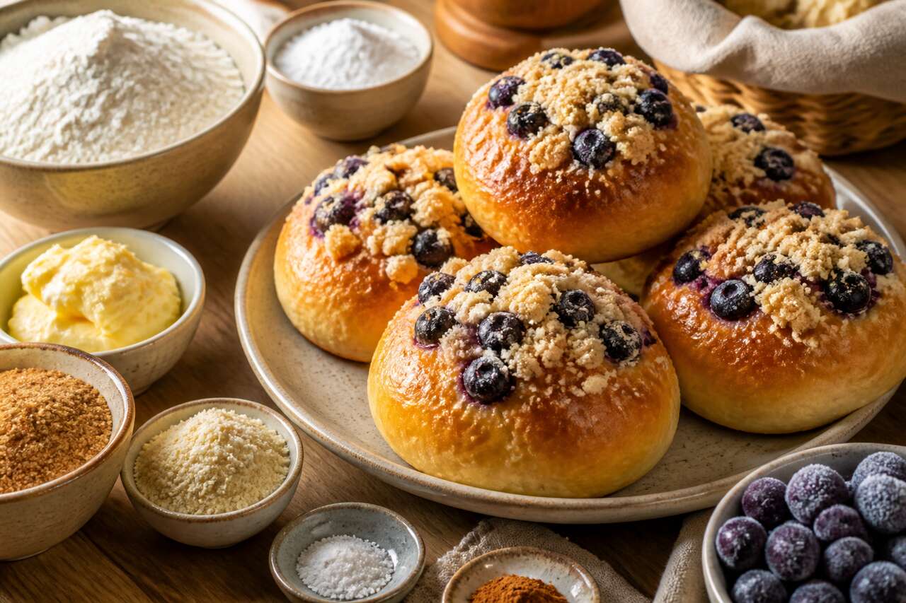 Recette de brioches au streusel et aux myrtilles