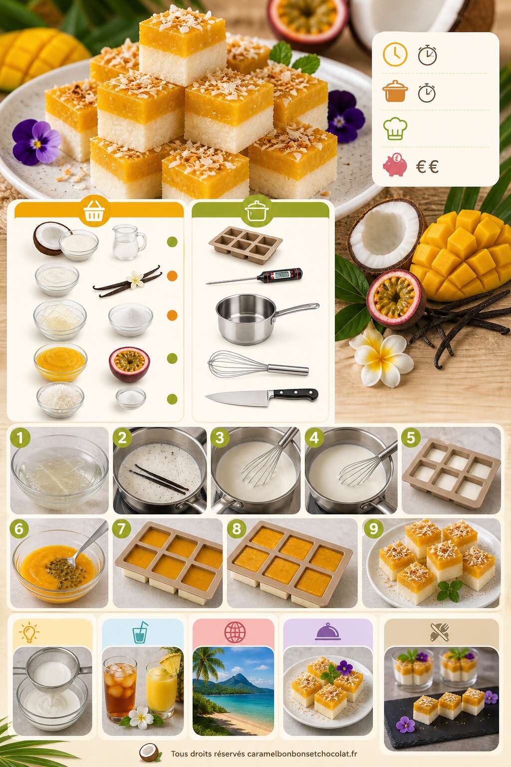 Fiche recette Recette de cubes coco vanille aux fruits exotiques