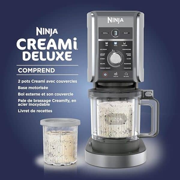 Découvrez notre test détaillé de la Ninja Creami Deluxe NC502EU, la machine à glace multi-fonctions qui transforme vos boissons préférées. Avis, caractéristiques et performances.