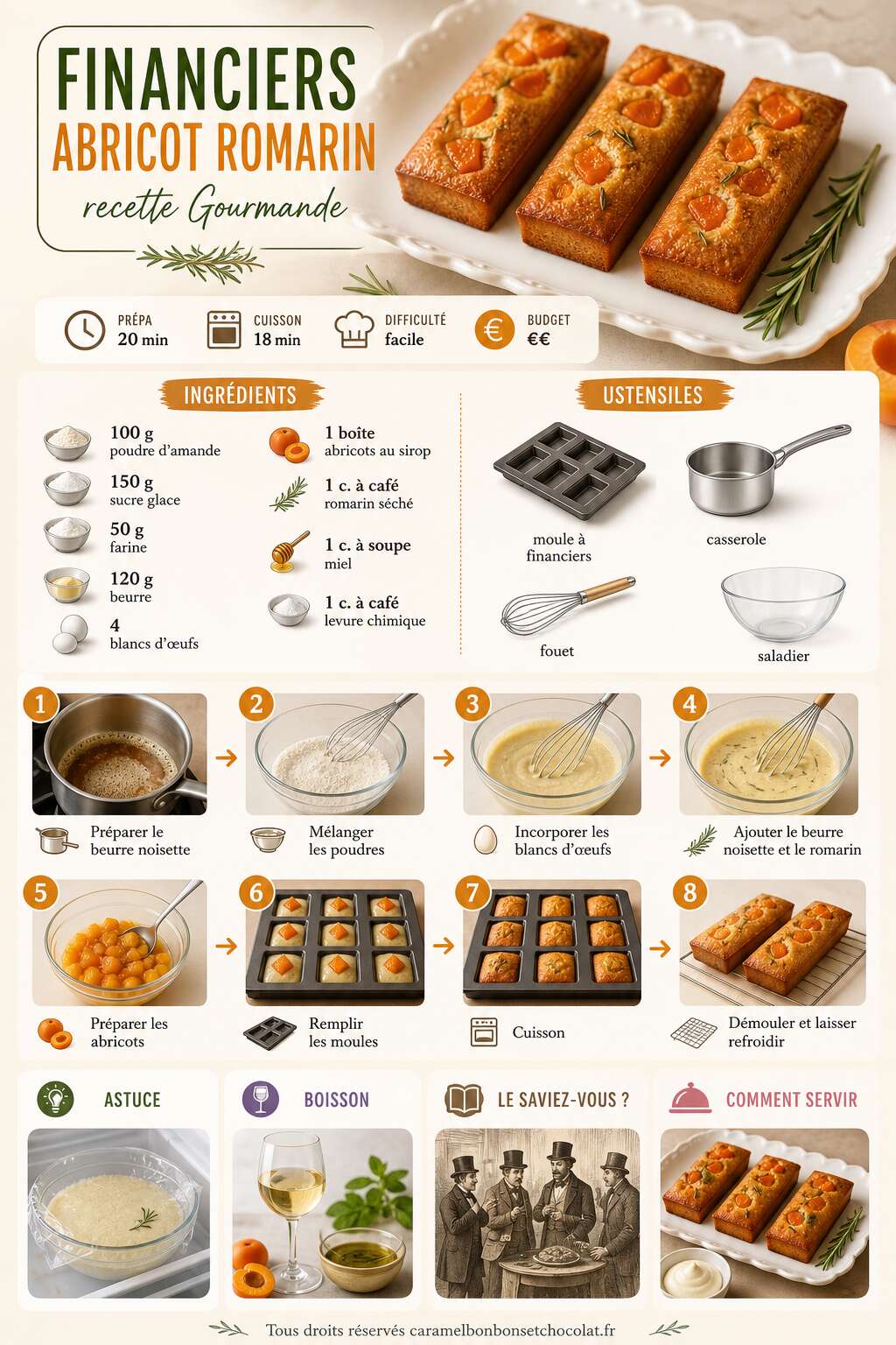 Fiche recette Financiers Abricot Romarin : recette Gourmande Fiche recette Financiers Abricot Romarin : recette Gourmande