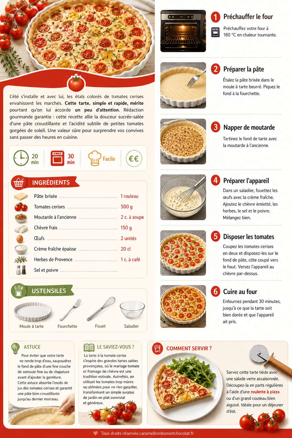 Fiche recette Tarte à la tomate cerise : recette facile et savoureuse Fiche recette Tarte à la tomate cerise : recette facile et savoureuse
