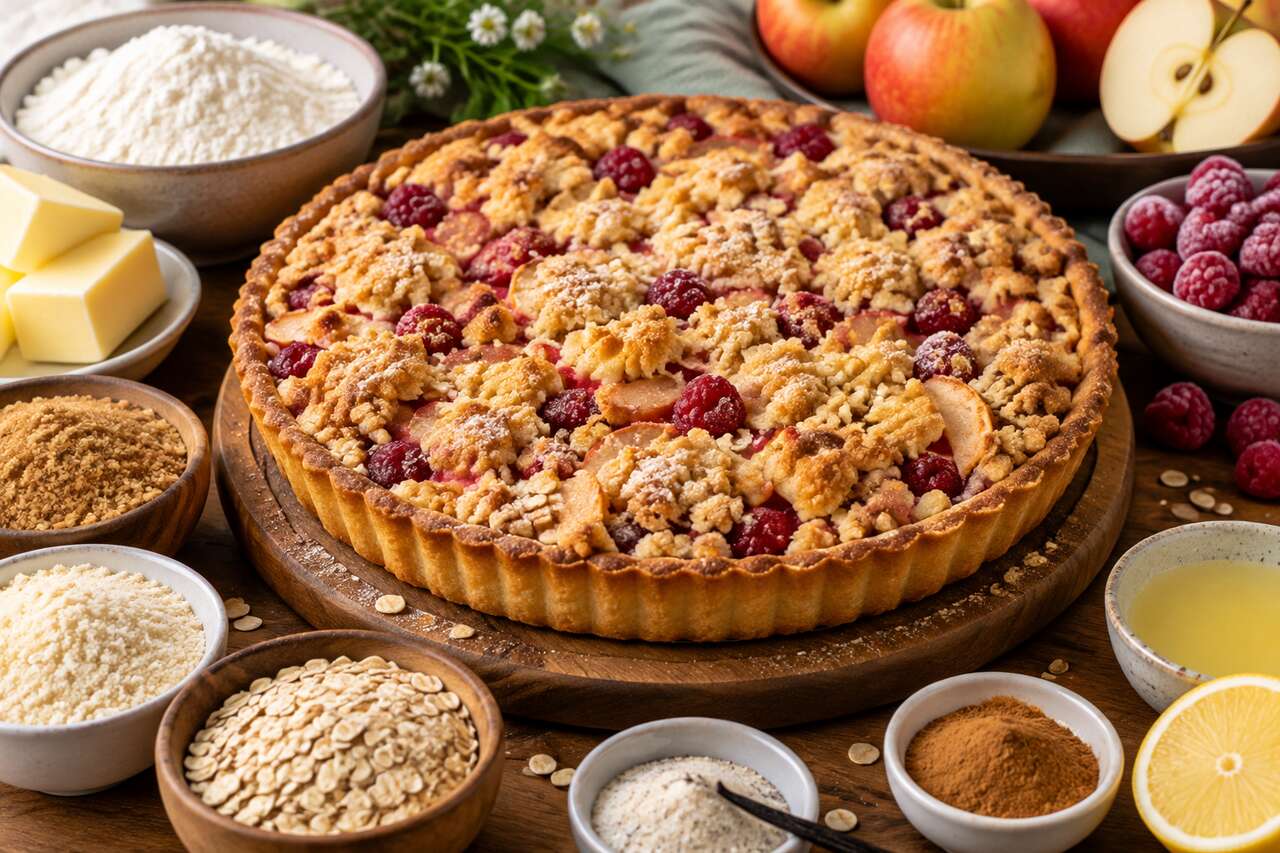 Recette de tarte crumble pommes framboises