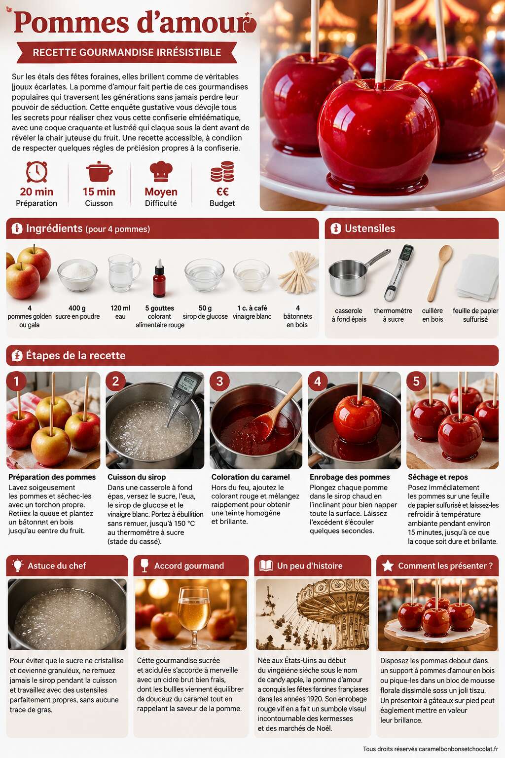 Fiche recette Pommes d'amour : recette gourmandise irrésistible Fiche recette Pommes d'amour : recette gourmandise irrésistible