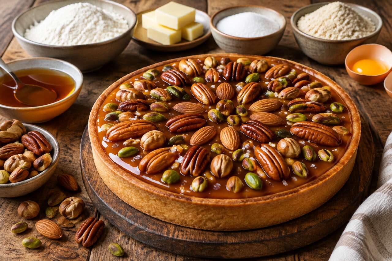 Tarte caramel fruits secs Christophe Adam : recette gourmande
