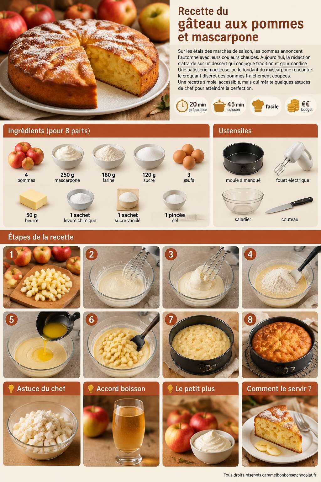 Fiche recette Recette du g&acirc;teau aux pommes et mascarpone