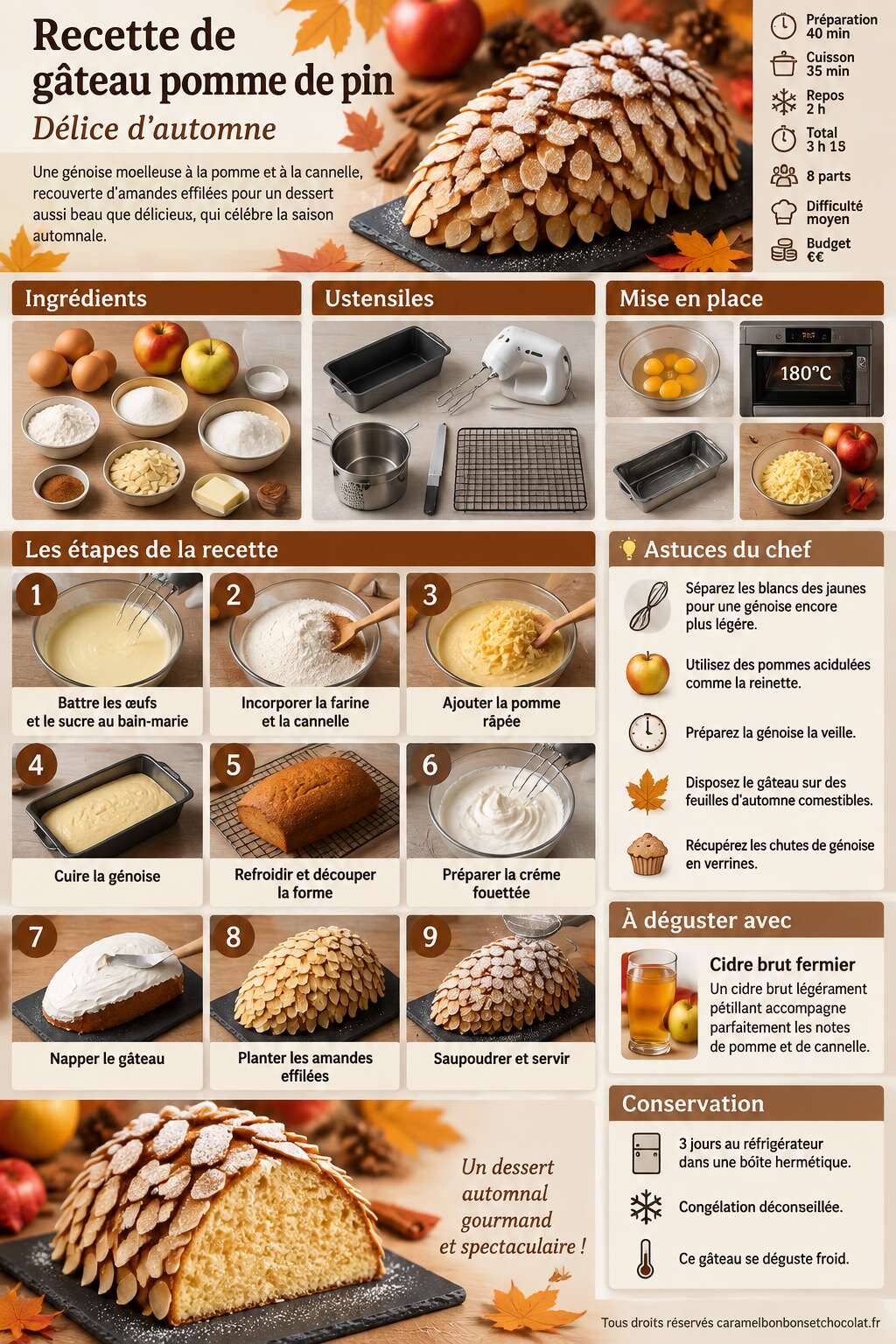 Fiche recette Recette de g&acirc;teau pomme de pin : d&eacute;lice d'automne