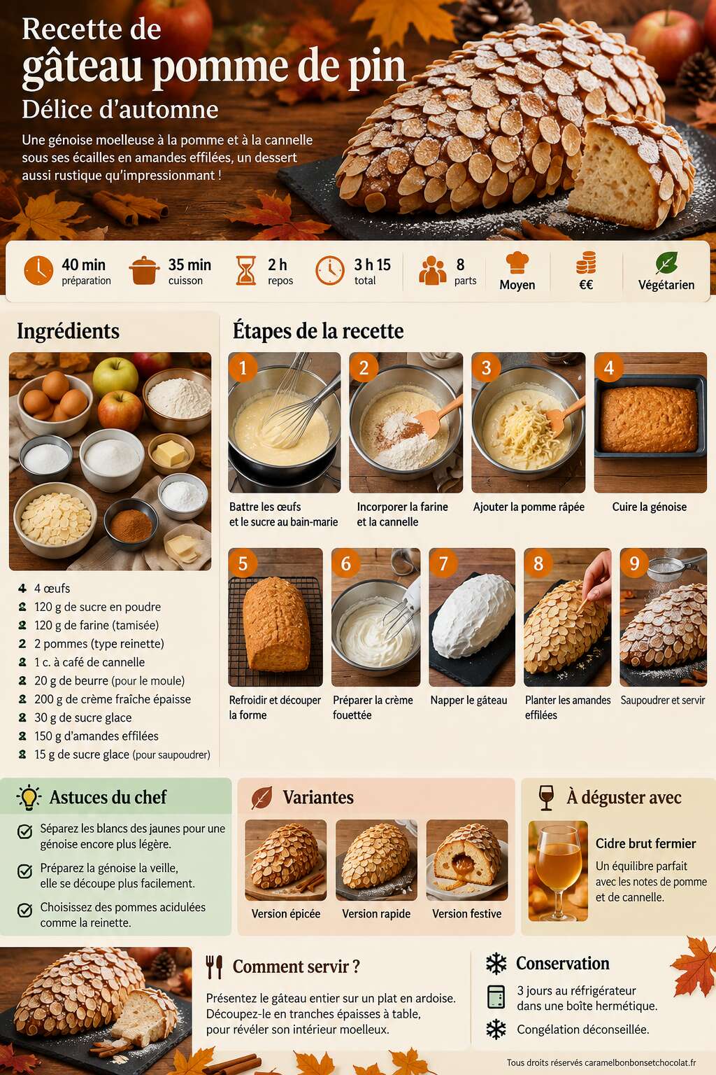 Fiche recette Recette de g&acirc;teau pomme de pin : d&eacute;lice d'automne