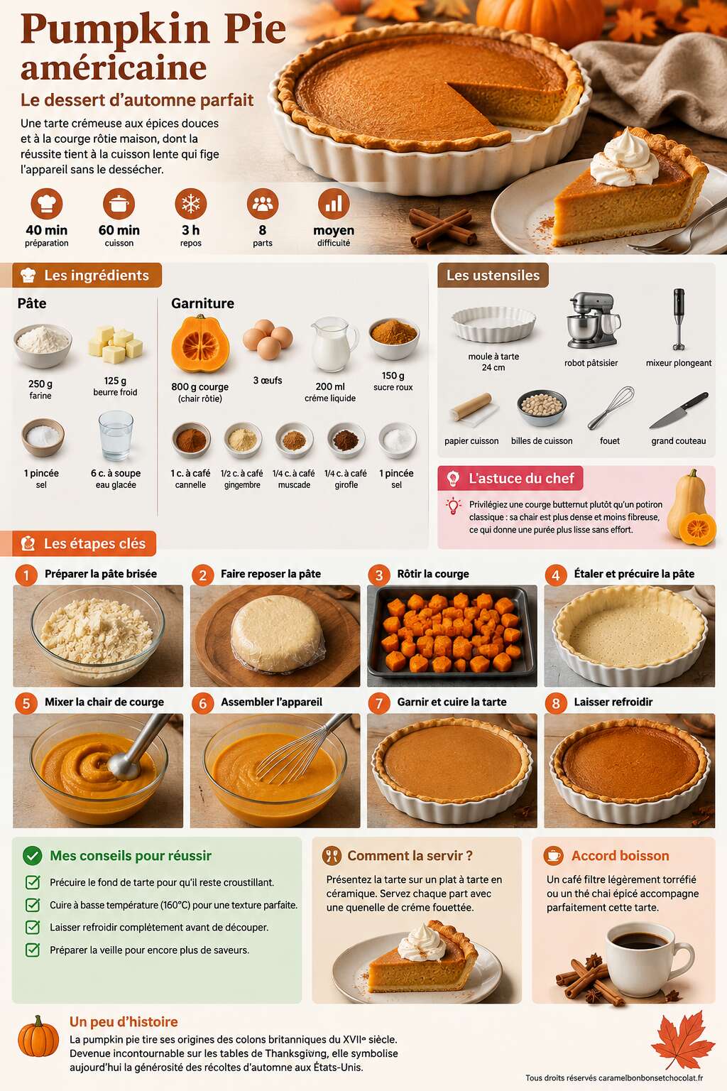 Fiche recette Recette de la Pumpkin Pie américaine : le dessert d'automne parfait Fiche recette Recette de la Pumpkin Pie américaine : le dessert d'automne parfait