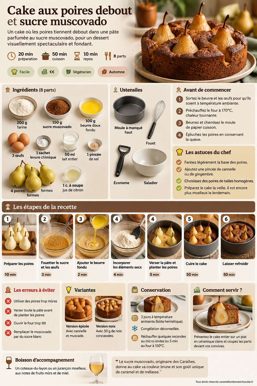Fiche recette Recette cake poires debout et sucre muscovado Fiche recette Recette cake poires debout et sucre muscovado