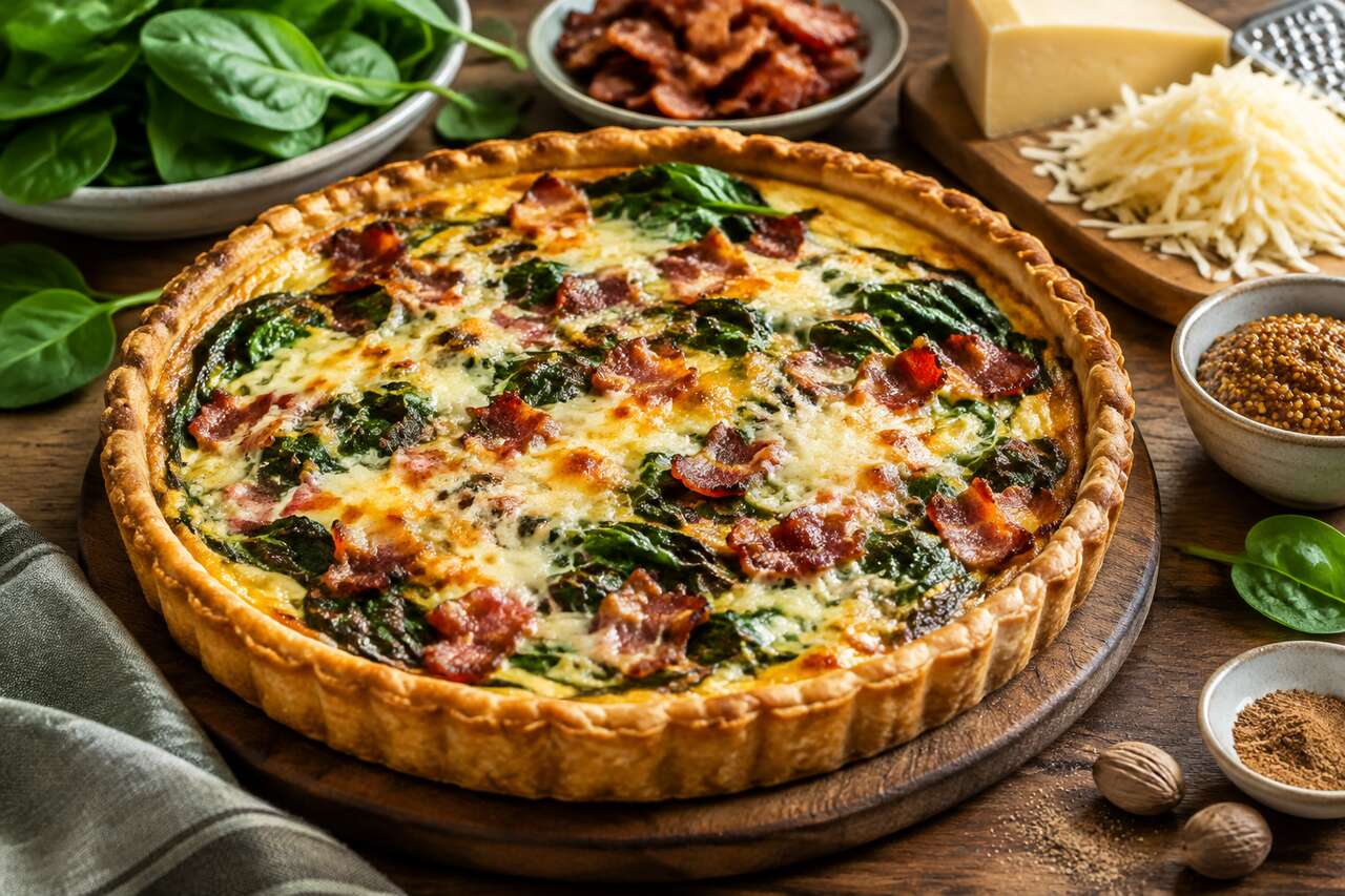 Tarte salée épinards et lardons : recette facile et délicieuse