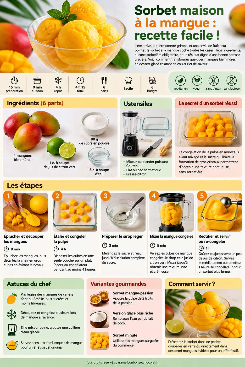 Fiche recette Sorbet maison à la mangue : recette facile ! Fiche recette Sorbet maison à la mangue : recette facile !