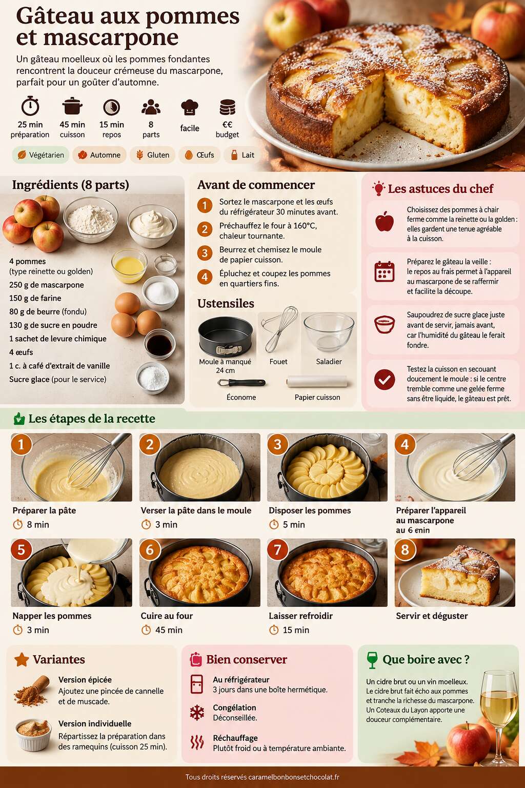 Fiche recette Recette de g&acirc;teau aux pommes et mascarpone