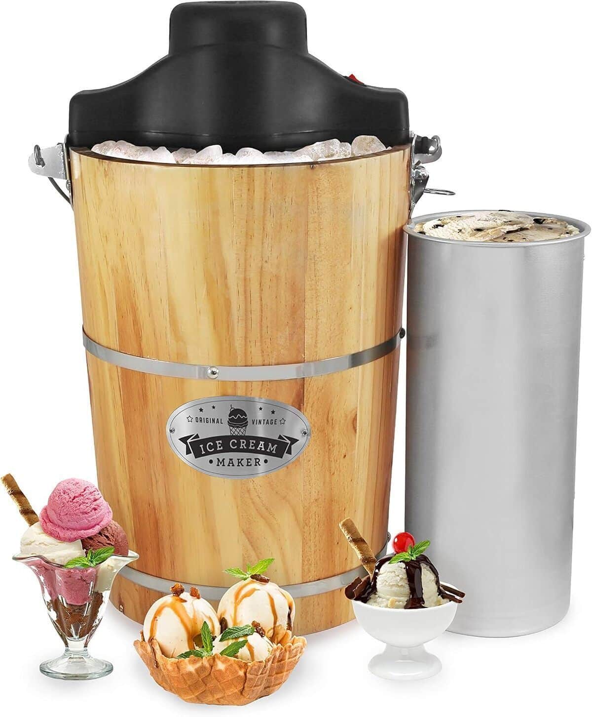 Test : sorbetière électrique Elite Gourmet EIM916 5, 7 L vintage en bois