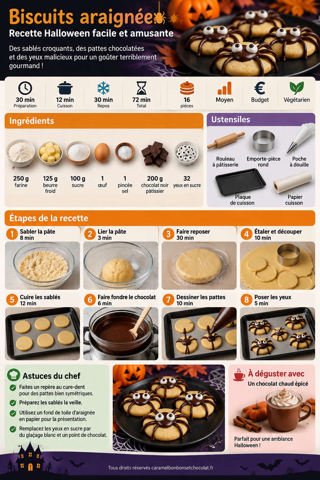 Fiche recette Biscuits araign&eacute;es : recette halloween facile et amusante