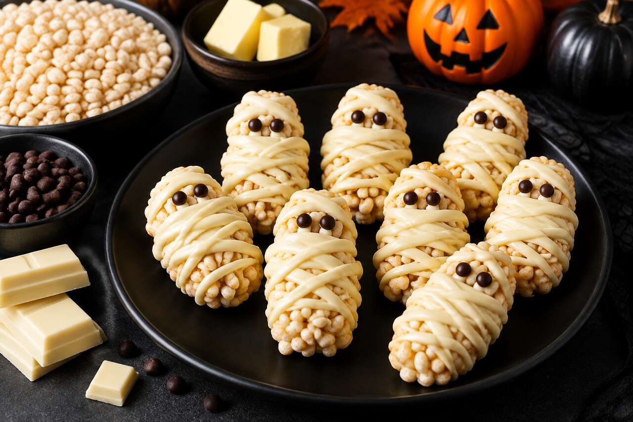 Momies De Riz Soufflé Au Chocolat Blanc Pour Halloween