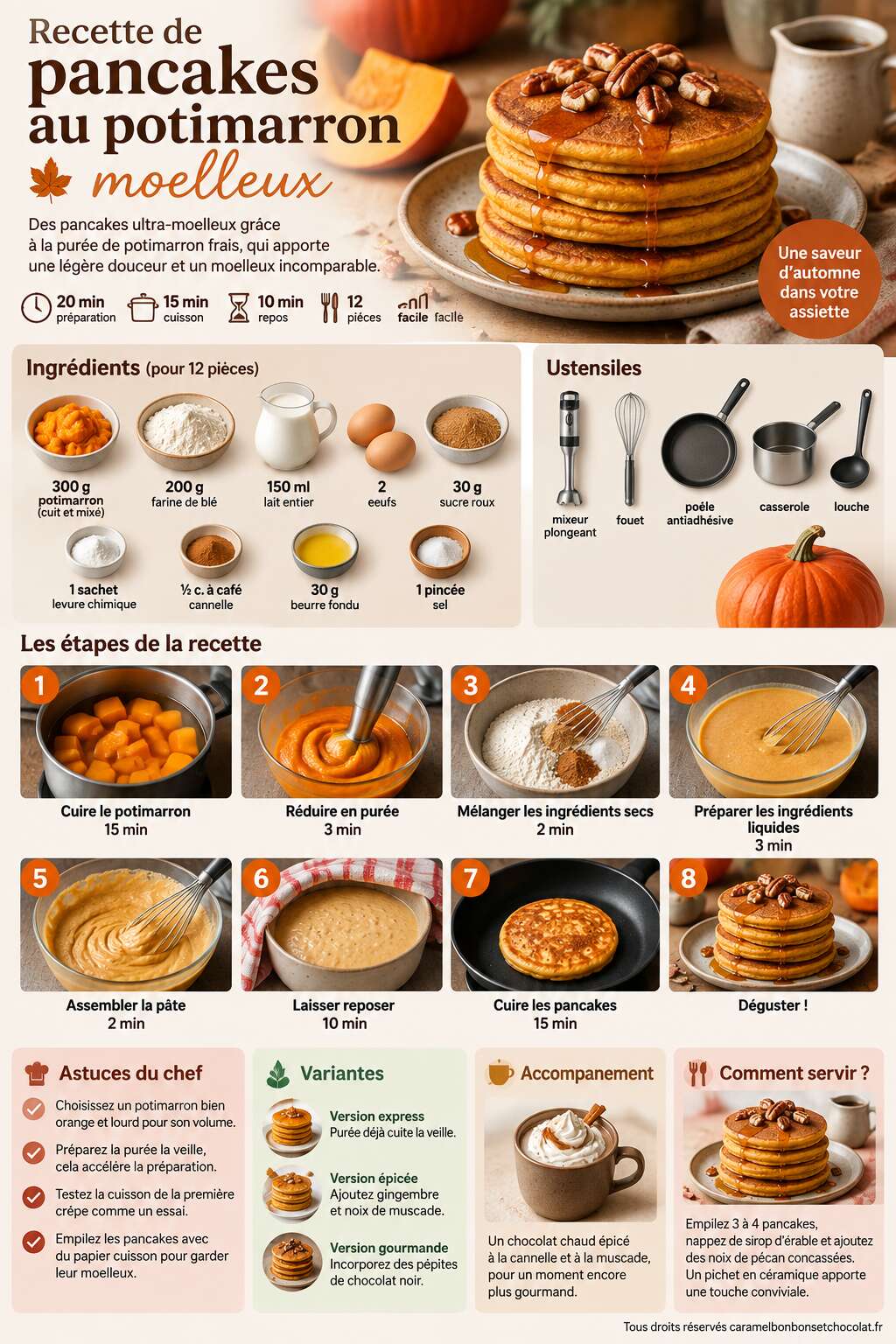 Fiche recette Recette de pancakes au potimarron moelleux Fiche recette Recette de pancakes au potimarron moelleux