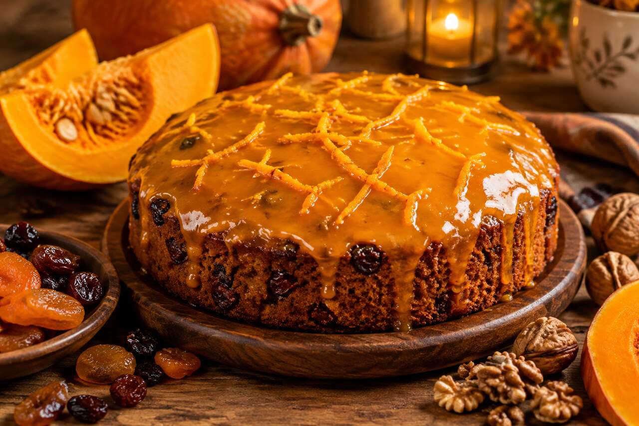 Gâteau Potiron Aux Fruits Secs : recette Avec Glaçage À L'orange