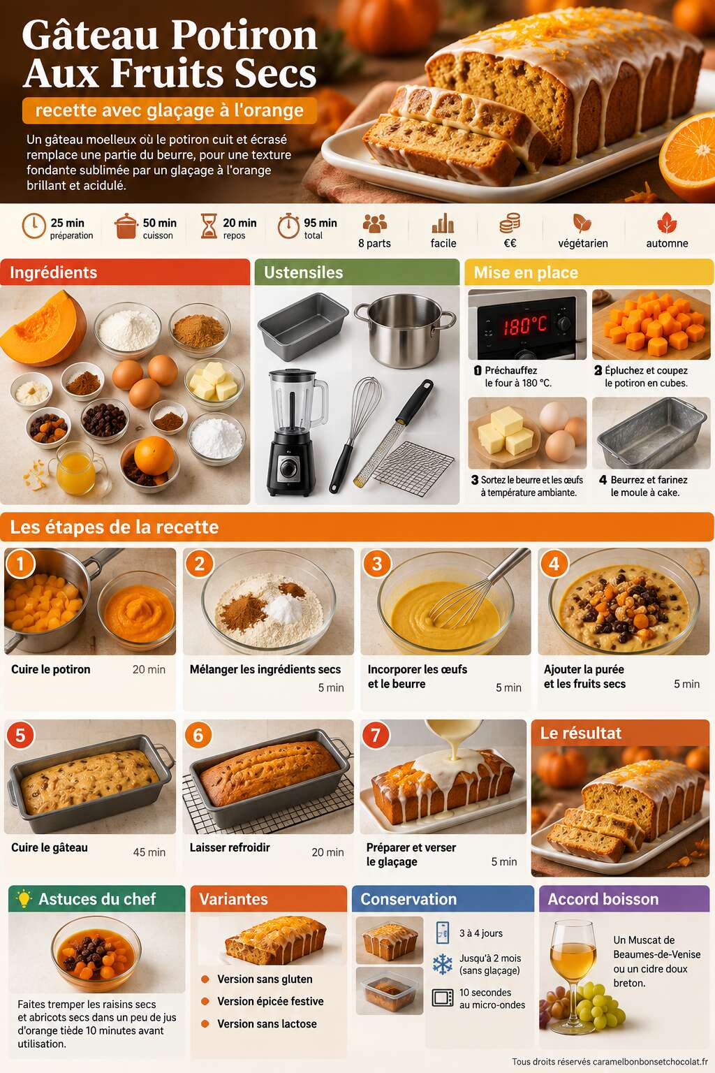 Fiche recette Gâteau Potiron Aux Fruits Secs : recette Avec Glaçage À L'orange Fiche recette Gâteau Potiron Aux Fruits Secs : recette Avec Glaçage À L'orange