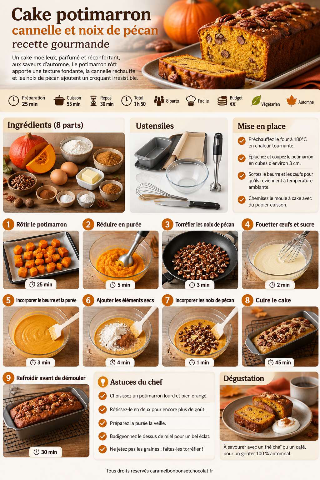 Fiche recette Cake potimarron cannelle et noix de pécan : recette gourmande Fiche recette Cake potimarron cannelle et noix de pécan : recette gourmande
