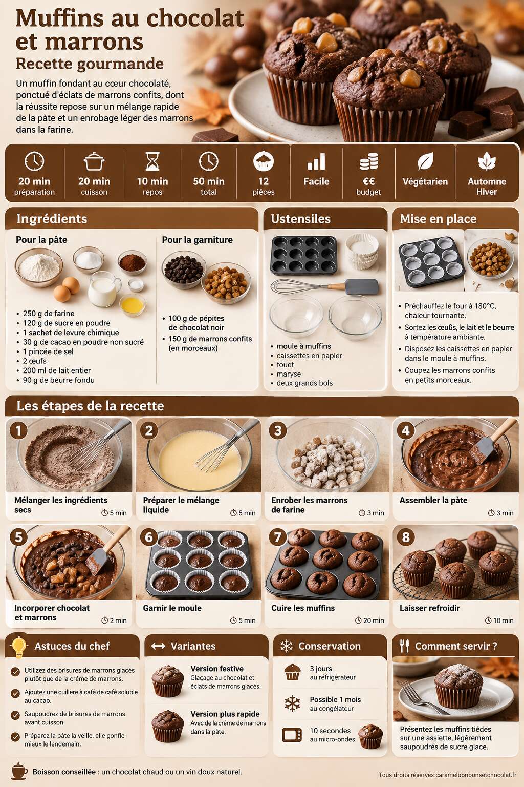 Fiche recette Muffins au chocolat et marrons : recette gourmande Fiche recette Muffins au chocolat et marrons : recette gourmande