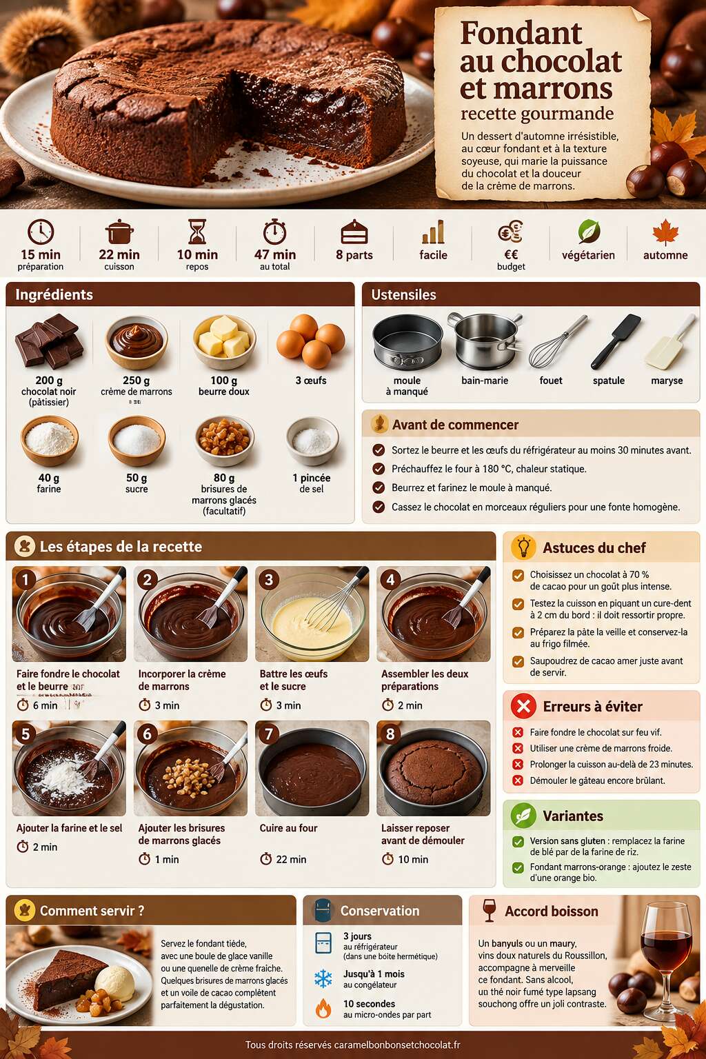 Fiche recette Fondant au chocolat et marrons : recette gourmande Fiche recette Fondant au chocolat et marrons : recette gourmande