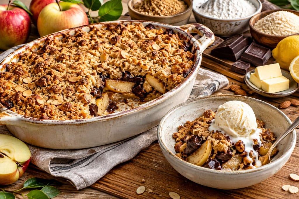 Crumble pommes chocolat : recette gourmande et facile