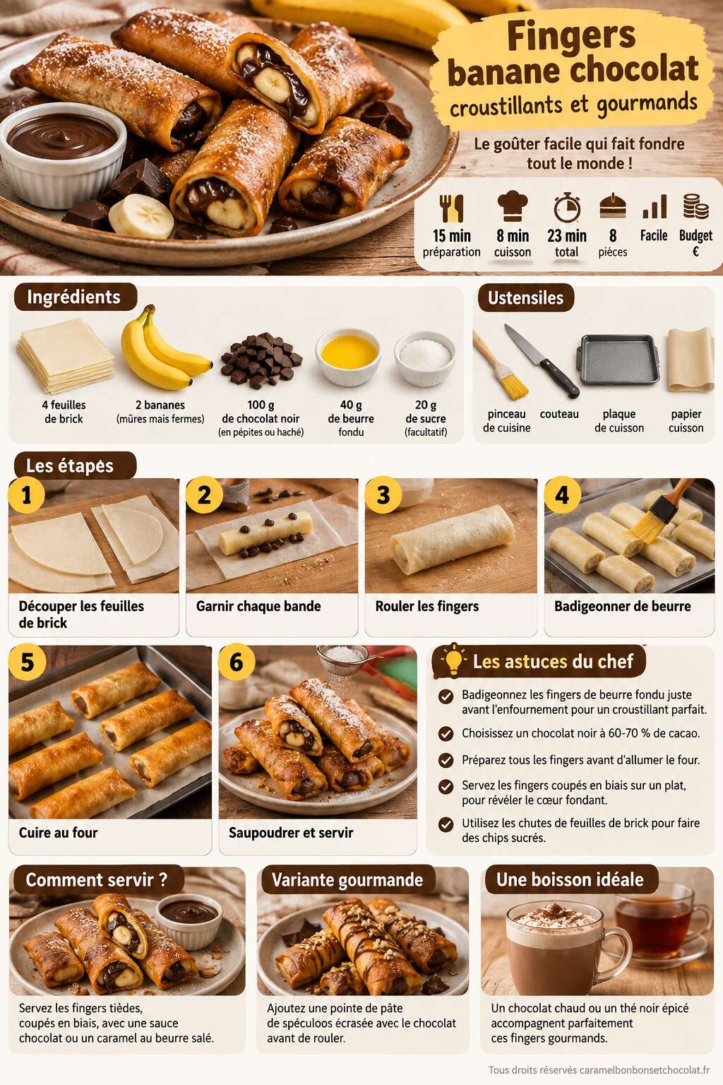 Fiche recette Recette de fingers banane chocolat croustillants et gourmands