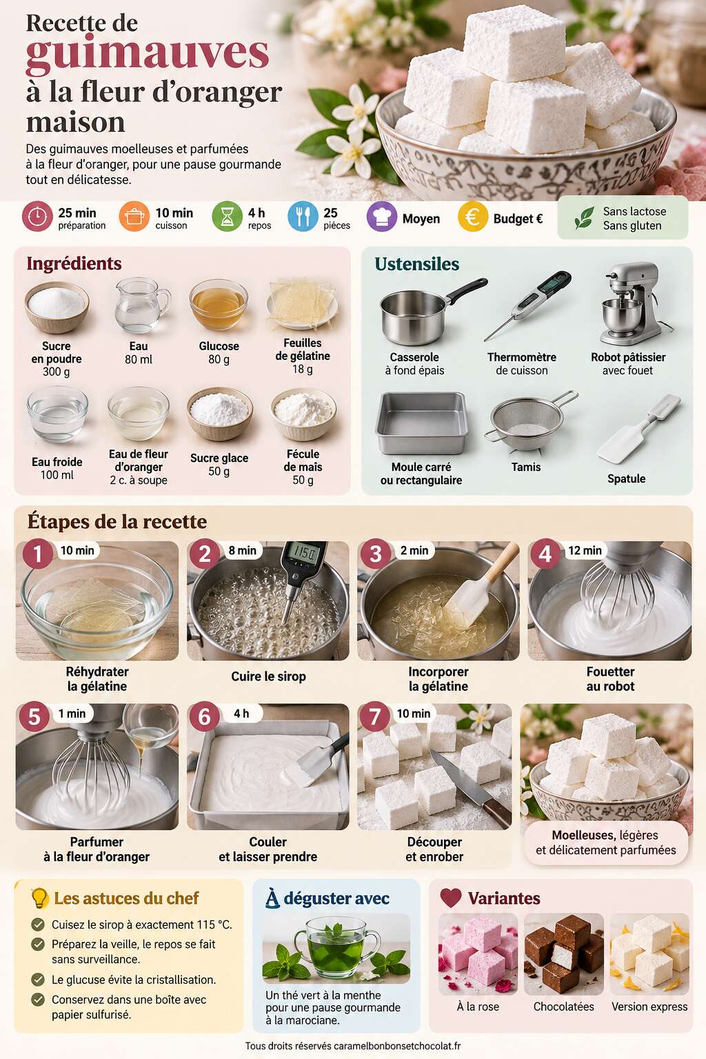 Fiche recette Recette de guimauves à la fleur d'oranger maison Fiche recette Recette de guimauves à la fleur d'oranger maison