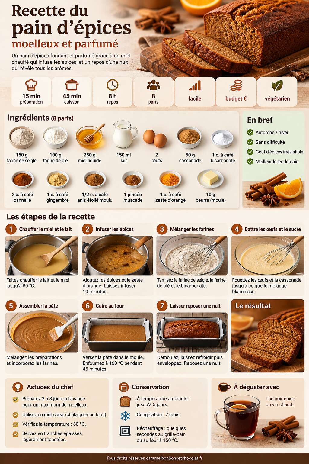 Fiche recette Recette du pain d'épices moelleux et parfumé Fiche recette Recette du pain d'épices moelleux et parfumé