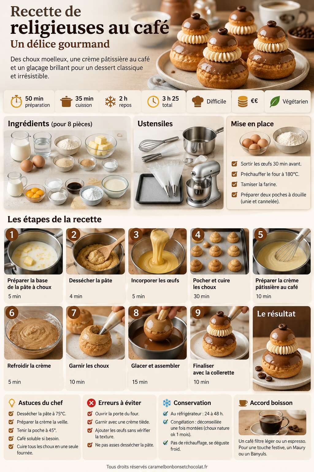 Fiche recette Recette de religieuses au caf&eacute; : un d&eacute;lice gourmand