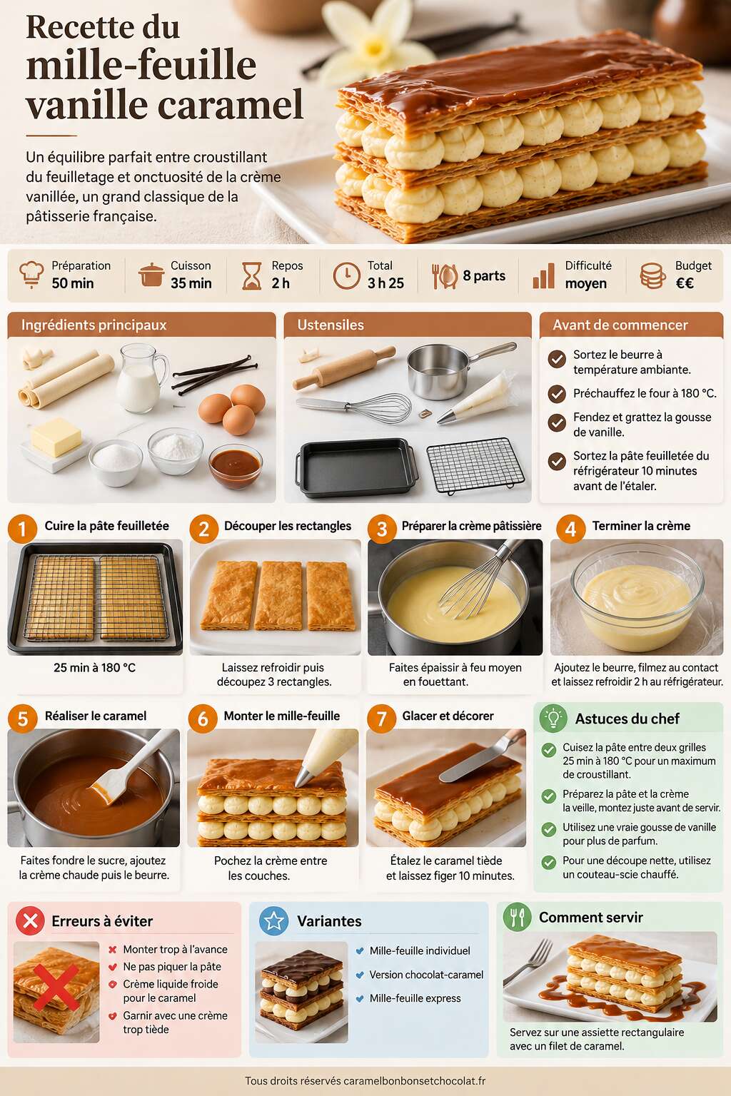Fiche recette Recette du mille-feuille vanille caramel