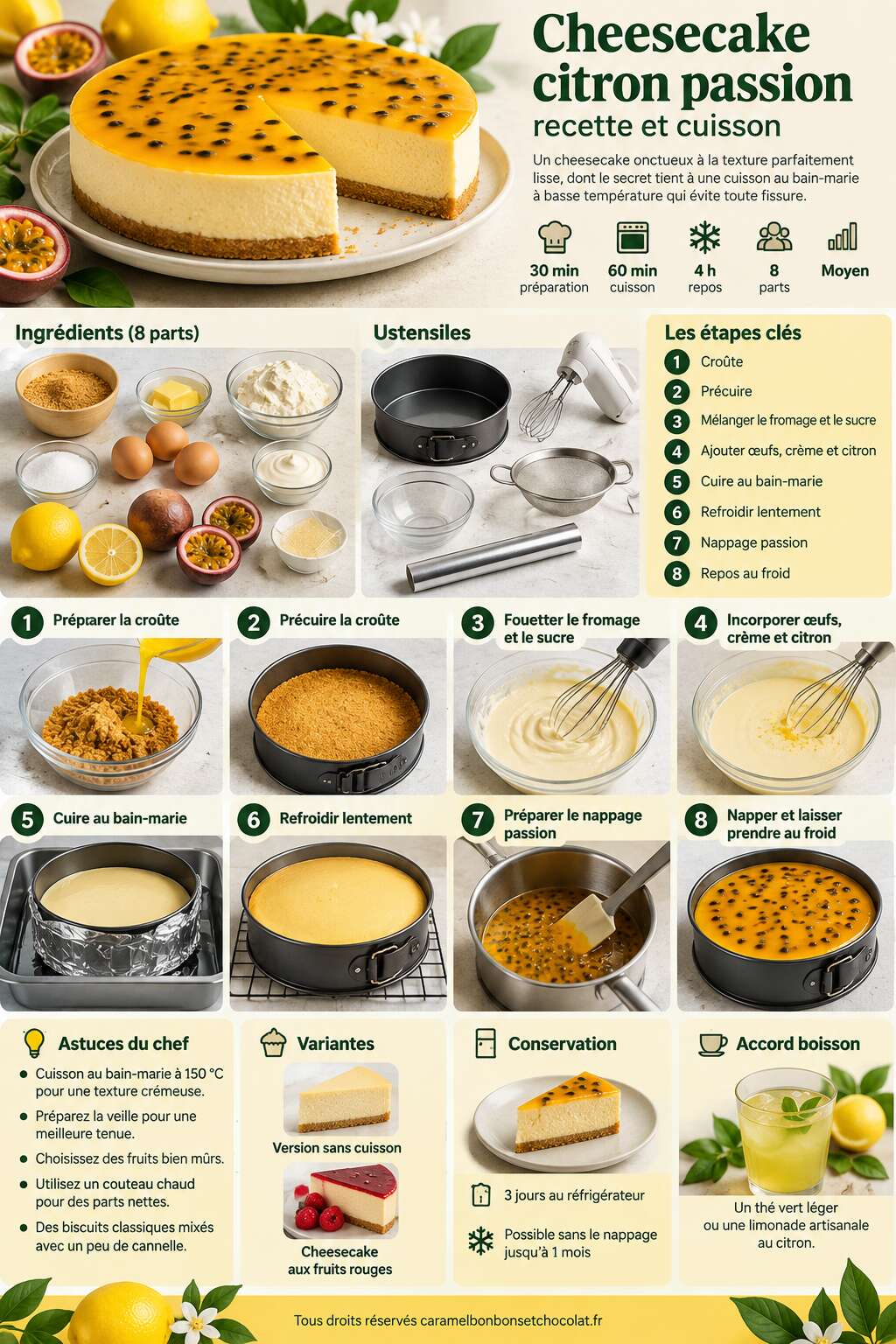 Fiche recette Cheesecake citron passion : recette et cuisson Fiche recette Cheesecake citron passion : recette et cuisson