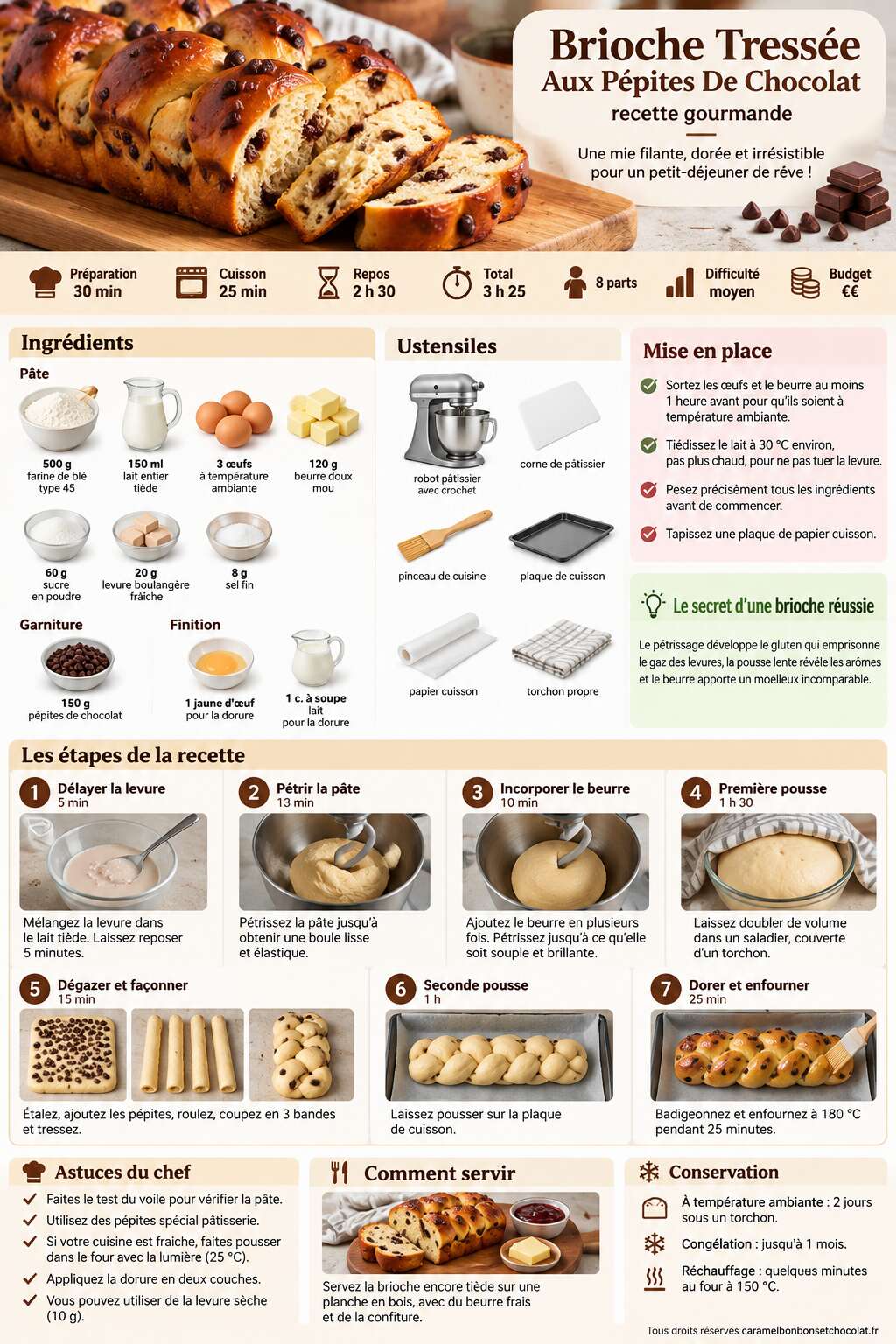 Fiche recette Brioche Tress&eacute;e Aux P&eacute;pites De Chocolat : recette gourmande