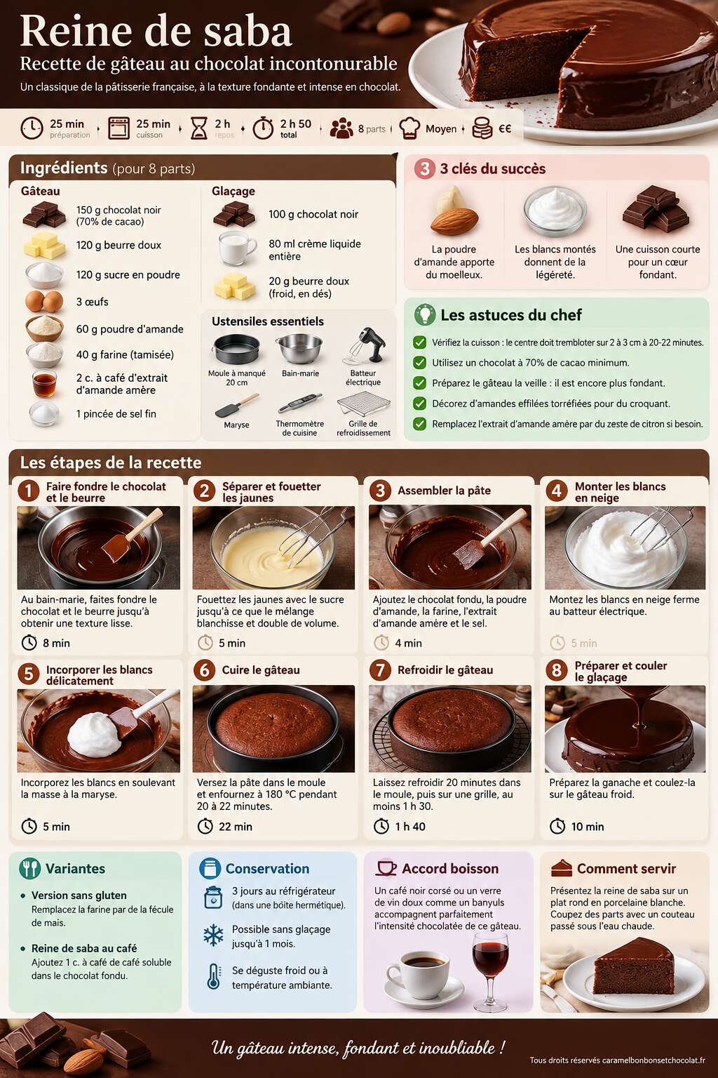 Fiche recette Reine de saba : recette de gâteau au chocolat incontournable Fiche recette Reine de saba : recette de gâteau au chocolat incontournable