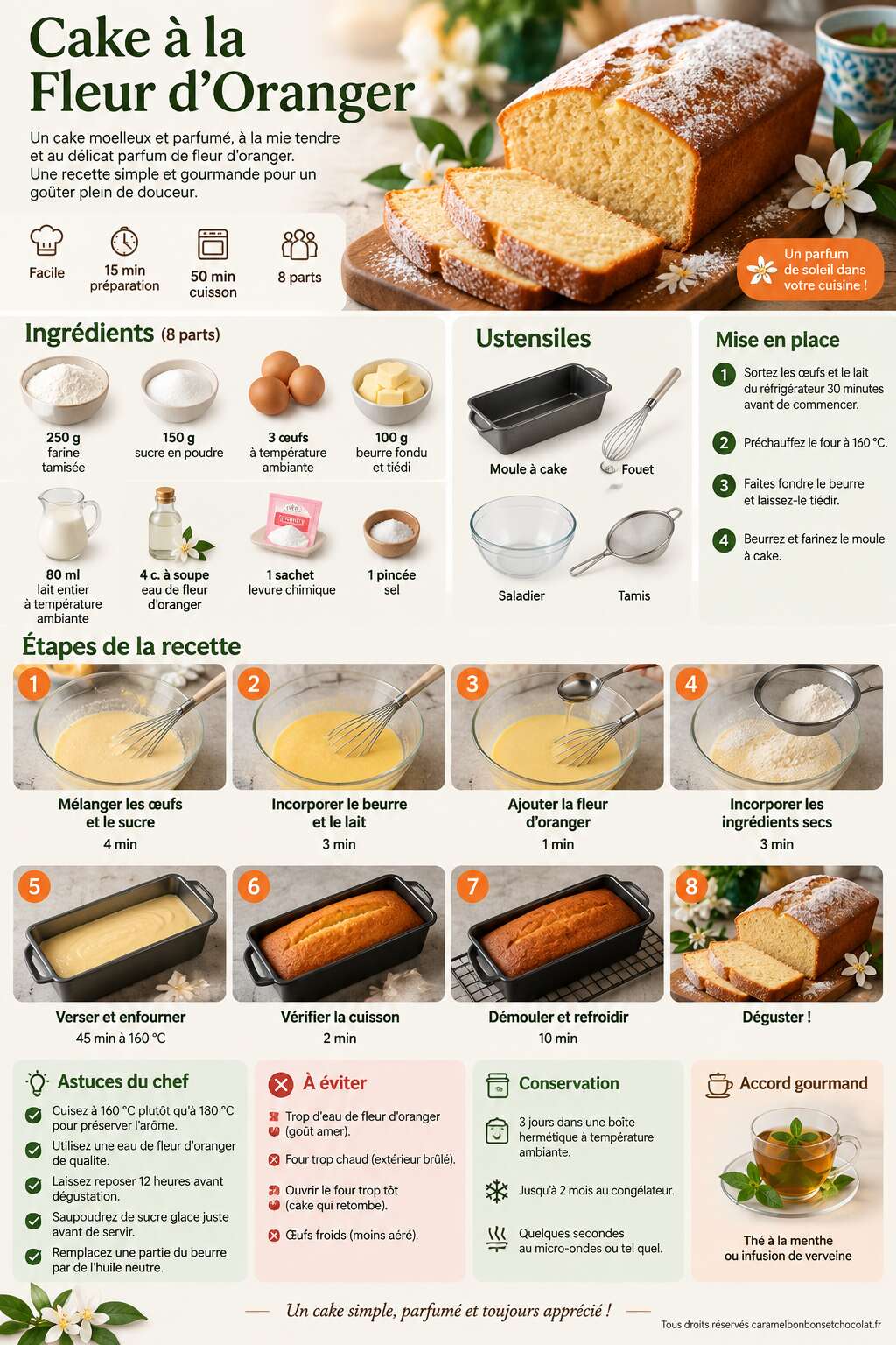 Fiche recette Recette de Cake &agrave; la Fleur d'Oranger